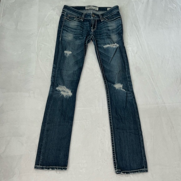BKE Denim Stella Straight Stretch Destructed Blue Jeans Size 26 x 31.5” - Picture 1 of 10